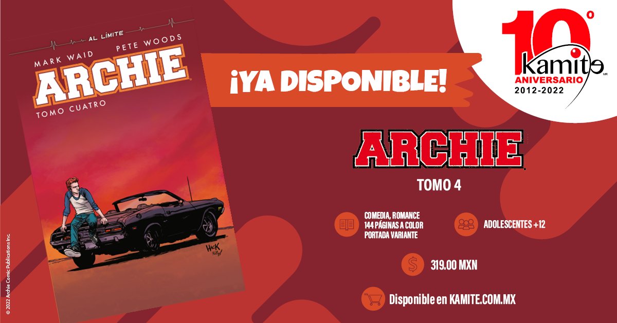 Kamite5's tweet photo. Sobrinos, el #TíoKamite quiere anunciar la llegada del ¡Tomo 4 de #Archie! ☺️
Las aventuras de nuestro protagonista pelirrojo y todos sus amigos continúan en este nuevo número.
¿Qué sucederá cuando su rival, #ReggieMantle, y él tengan un reto que termine mal?🫣 🏎 https://t.co/ttbp3Iaekb
