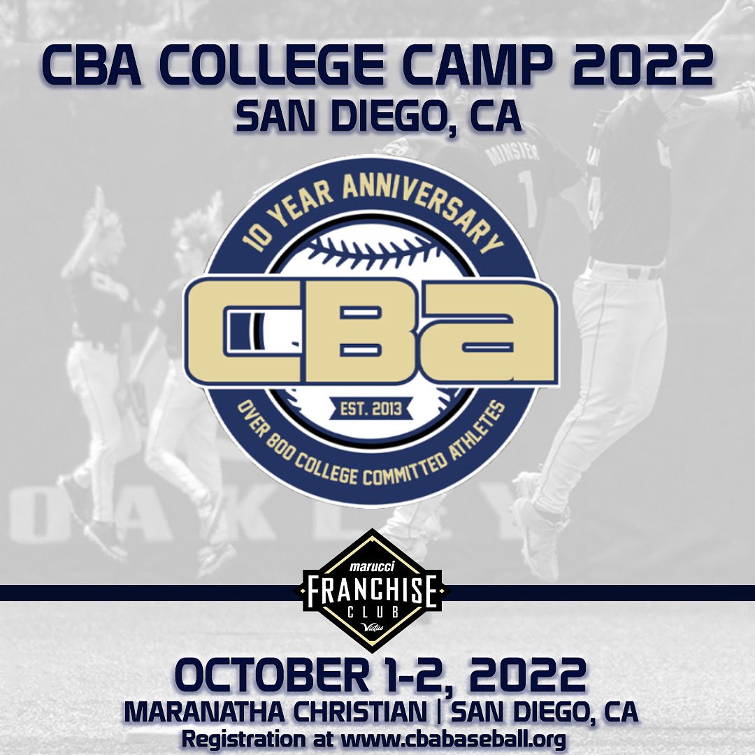 CBA COLLEGE CAMP 2022
Registration is up and we’re ready to go. Looking forward to another great event helping players move on in the game. Link in bio and register at cbabaseball.org
#weareCBA