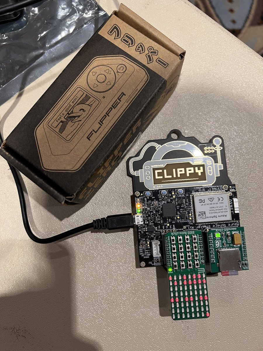 darkstructures's tweet image. Thanks to @dglover and @ElJefeDSecurIT for the retro #clippybadge hardware ctf. Won a Flipper Zero! Hacking an Altair 8800 via Azure Sphere IoT. #DEFCON #DEFCON30