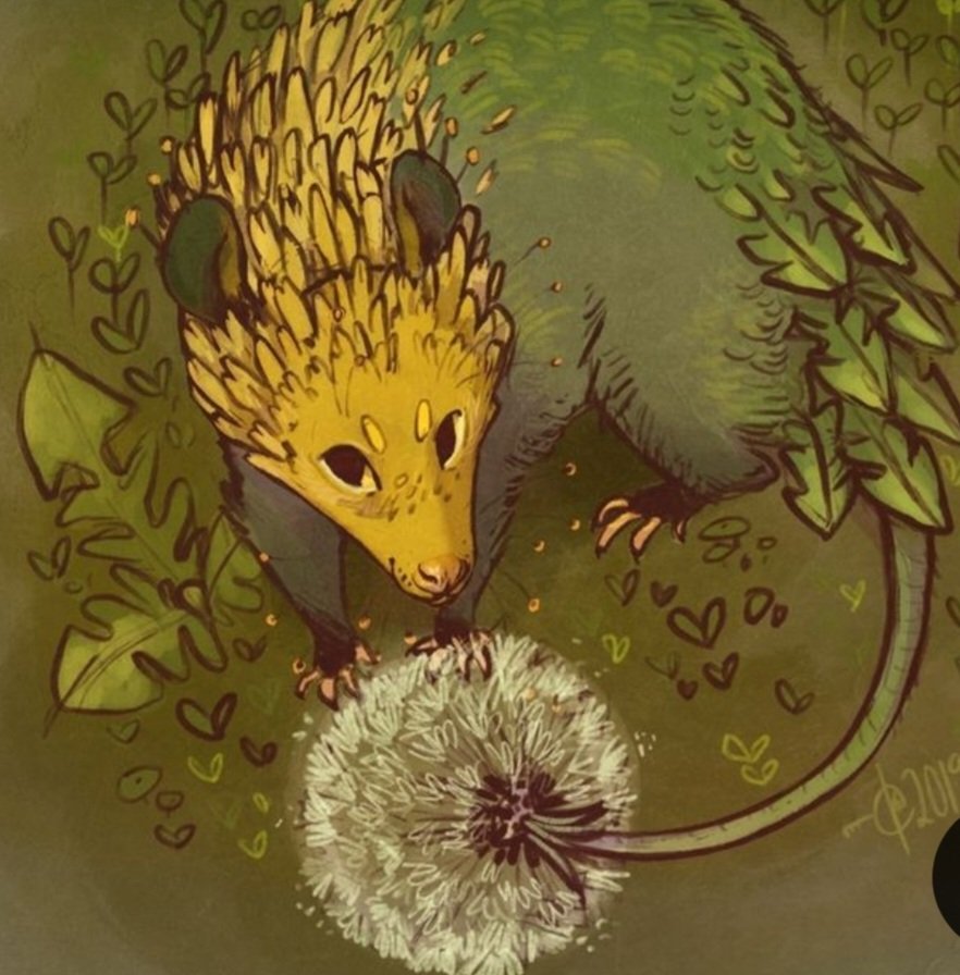 JB_Lesel's tweet photo. Look at the shape of that leaf! 
This being is like the creatures in my fantasy novel, Born of Wind. Where plants and animals coevolved. 
The plant is a dandylion, known by it's spade shaped leaves. With the hedgehog, a symbol of playfulness! :) https://t.co/o6D3QSBY5c