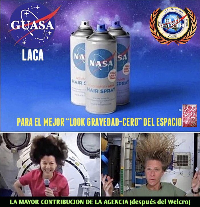 CSatori's tweet photo. ¿Nadie se da cuenta de que les prohibirían ir así, por el peligro de ir soltando pelos y que los respirasen? Además, sus cabellos siempre están rígidos y no flotan… #PeloEspacial #LacaNASA #NASAFake #EEIFake #ActorNautas https://t.co/fiEhKAIdrs