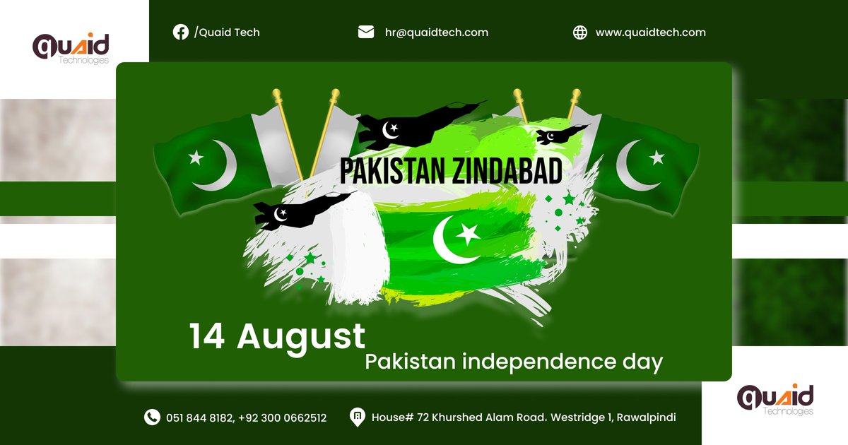 quaidtech's tweet photo. On this Independence day, let's remember the sacrifices that have been made for our Freedom. Long Live Pakistan 🇵🇰
#14August #75YearsOfPakistan #PakistanZindabaad #QuaidTech #QuaidTechnologies #IndependenceDay https://t.co/EUsZquPdho