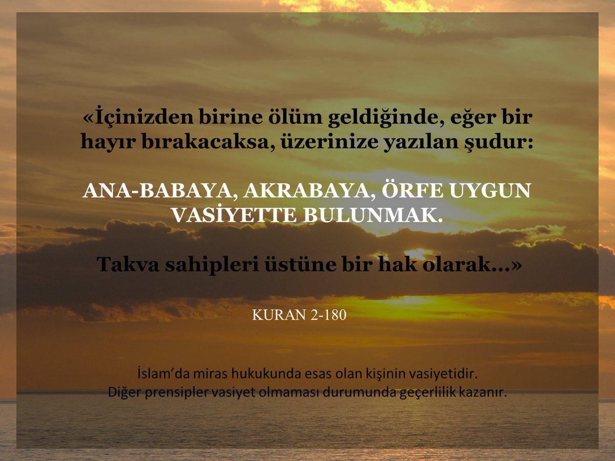 İslam’da miras hukukunda esas olan kişinin vasiyetidir.
Diğer prensipler vasiyet olmaması durumunda geçerlilik kazanır.

<a href="/NobleMarriage/">NobleMarriage</a> 
 ❤️ noblemarriage.com

#asilevlilik #Haram #Helal #İstanbul #Ankara #Türkiye #Kuran #Oku #İkra #Miras