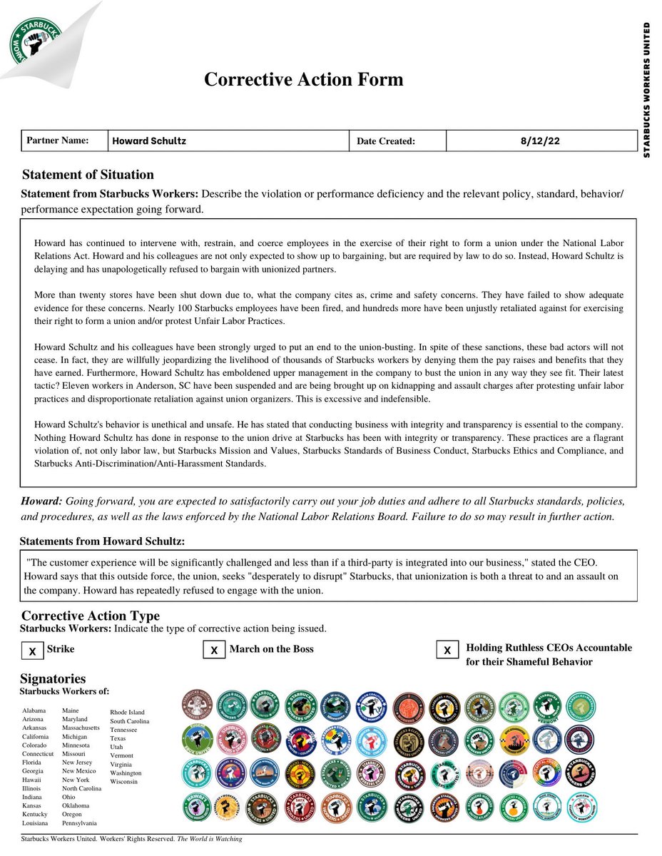 .<a href="/HowardSchultz/">Howard Schultz</a> would you mind stepping into our office for a disciplinary conversation?