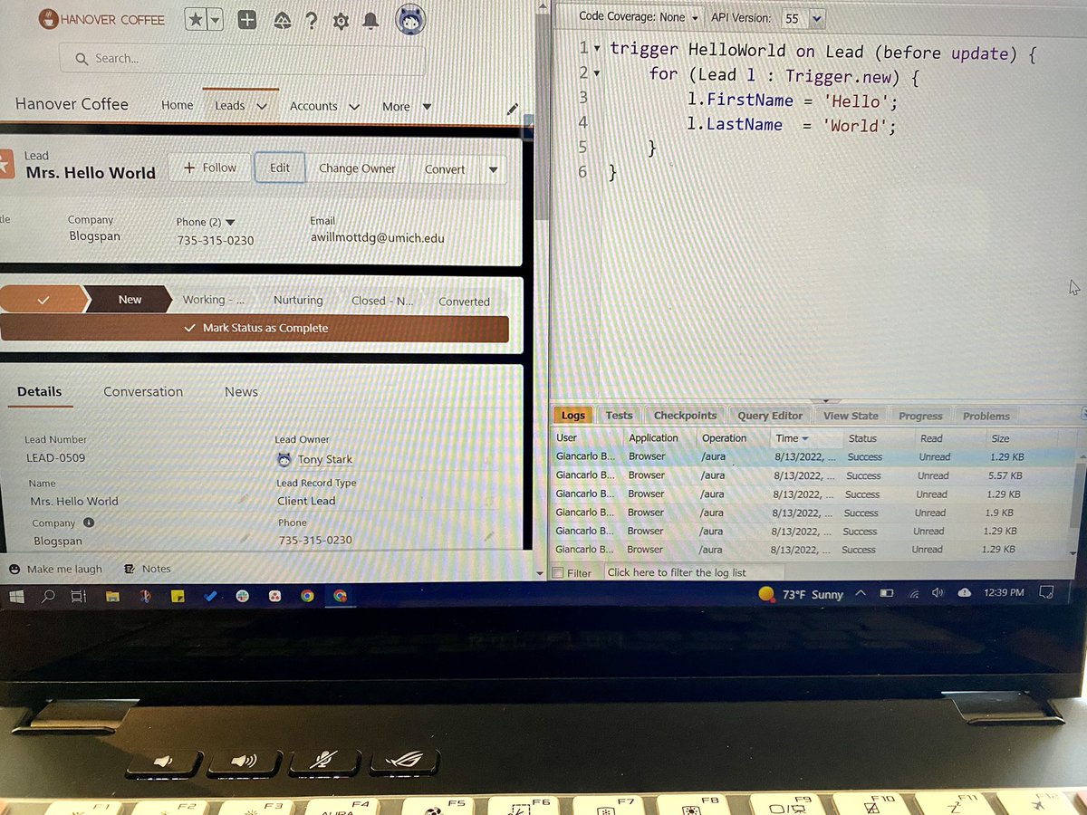 GiancarloTweets's tweet image. Just wrote my first #apextrigger and it worked! This is getting fun! 😄