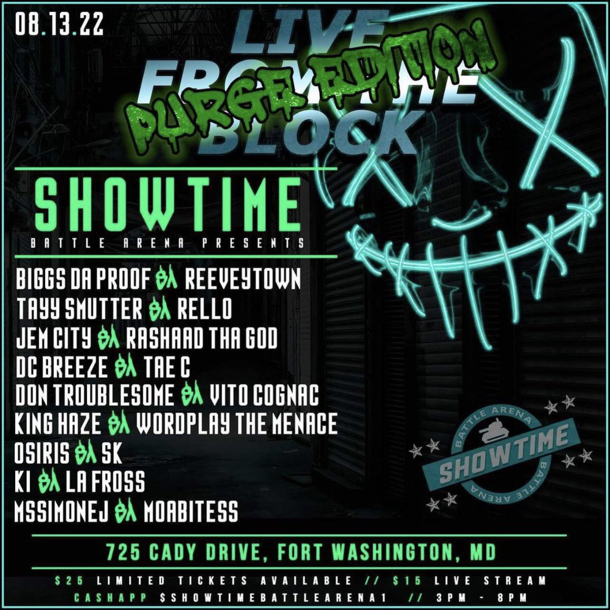 HouseofColors_'s tweet photo. #TodayInBattleRap, @ShowTimeBattles presents #LiveFromTheBlock: #PurgeEdition in Fort Washington, MD from 3P-8P. #HouseofColors #ShowTimeBattleArena #BattleRap #hiphop #news
@BiggsdaProof @FromThaDistrict @TSGShawtyy_ @WPTM_DVENT @reeveytown @Jetpackgina https://t.co/AWUR1ojgQb