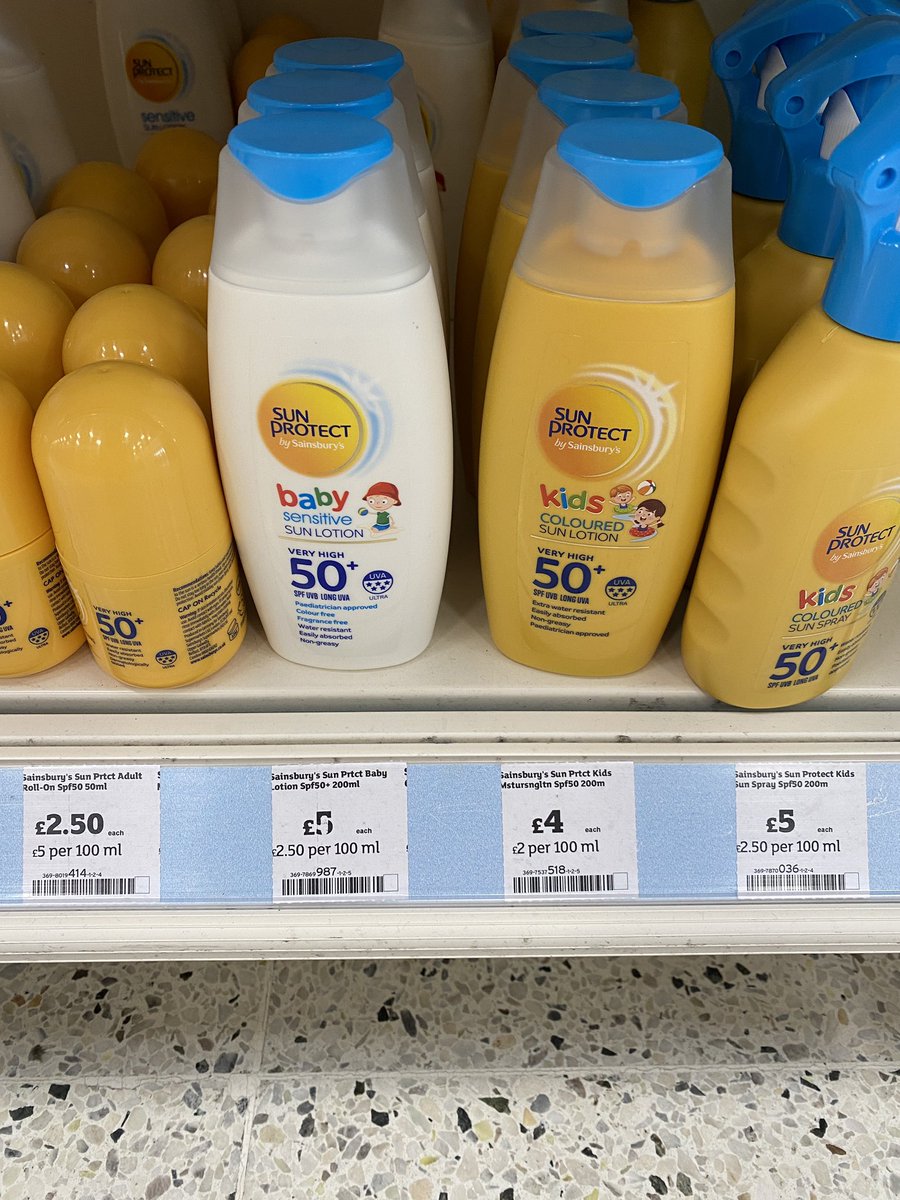 HanOfThePeople's tweet photo. Baby sun cream in @sainsburys is £1 more expensive than the kids equivalent. Same size, same factor, same main benefits, no obvious reason for the difference https://t.co/L3FXizRhI7