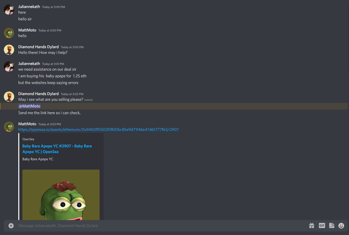 FLOKIFARMFans's tweet photo. @BabyRareApepeYC Yo your mod in discord is trying to scam people. https://t.co/bX7bwajHPu