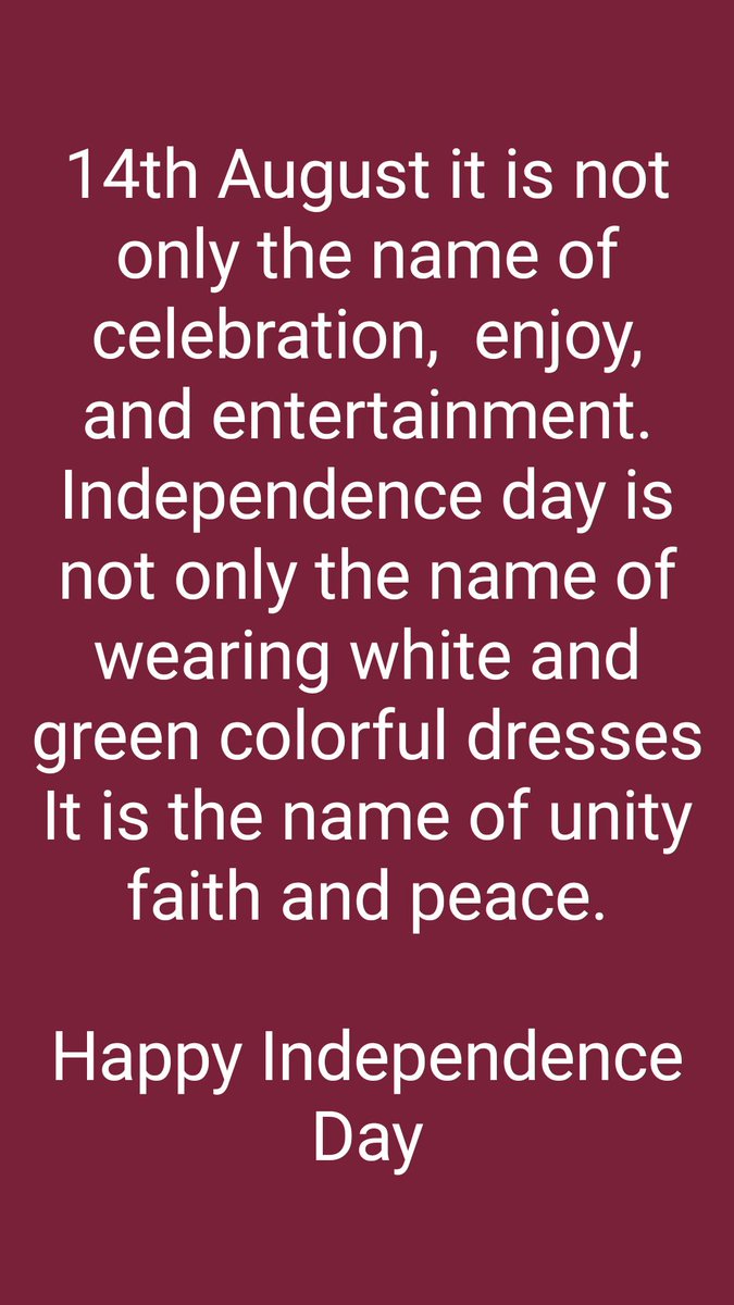 Ayaz33958225's tweet photo. 14th August it is not only the name of celebration, enjoy, and entertainment.
Independence day is not only the name of wearing white and green colorful dresses
It is the name of unity faith and peace.
#PakIndependenceDay
#جشن_آزادی__مبارک https://t.co/DvCs6HJS6N