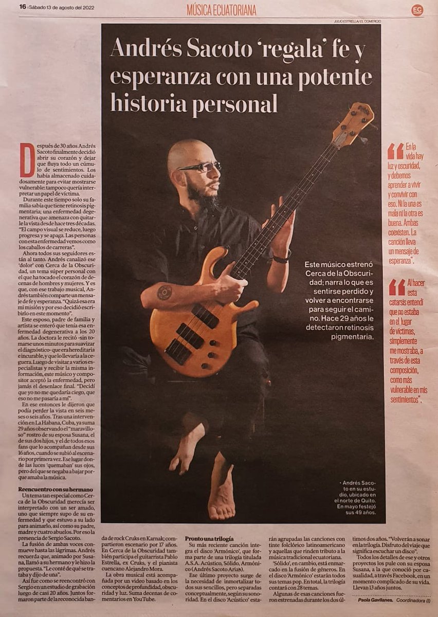 Hoy en <a href="/elcomerciocom/">El Comercio</a> versión física, como nos gusta a los románticos jaja, un hermoso artículo sobre #CercaDeLaObscurida , el 1er sencillo de mi #TrilogíaASA . Todo un viaje abrir mi corazón de esta forma, gracias <a href="/Su_GuzmanG/">Susana Guzmán G.</a> por ser amor y guía.
YouTube: youtu.be/2LojtjpeQZA