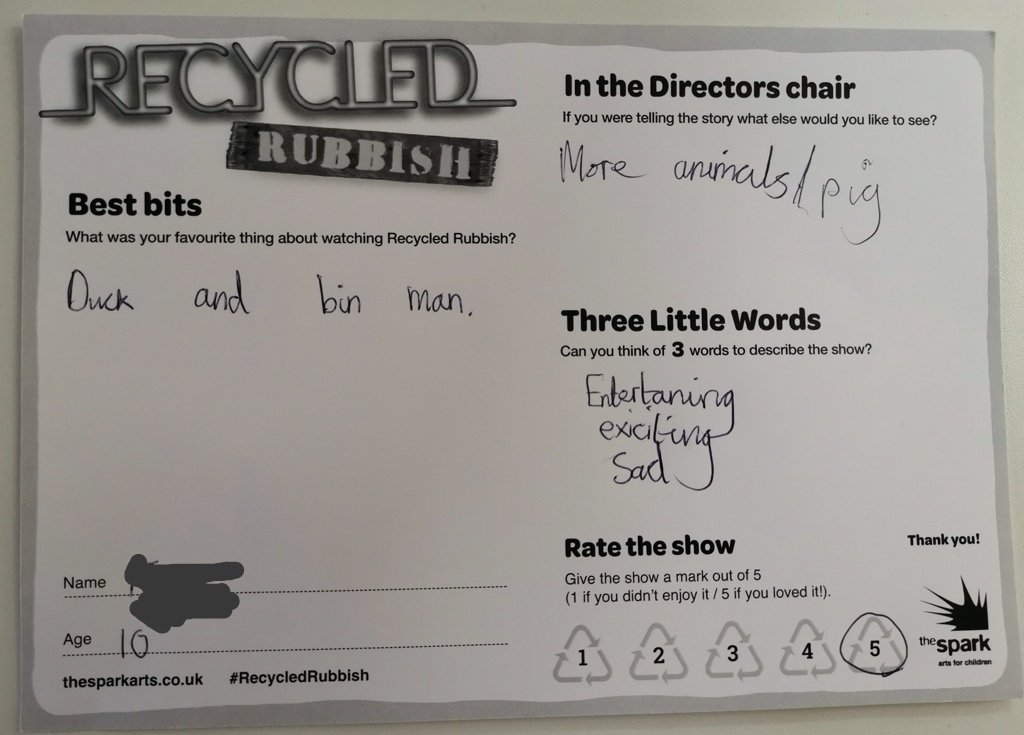 kerrywilliams36's tweet photo. "Entertaining, exciting &amp; sad" is the feedback given by a 10 year at today's fabulous performance at #ArnoldLibrary of"Recycled Rubbish"by @TheatreRites. Her favourite things were the duck and bin bag boy @NottsLibraries @thesparkarts
#MansfieldLibrary https://t.co/NEUgWC4ajd