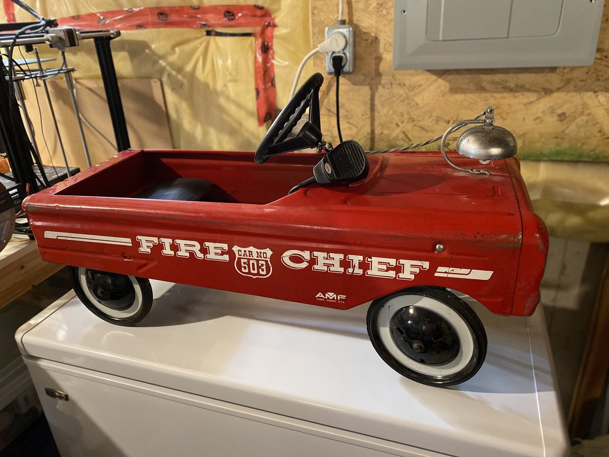 dcpye's tweet photo. This was my 1977 Car 503 peddle car. The dents, dings &amp; home repairs dad made to keep it running hint at how hard I rode it as a kid. Today I passed it on to my son and I look forward to making repairs like dad did to keep in on the road. #nostalgia #rightsofpassage #handmedowns https://t.co/WJcXM769rU
