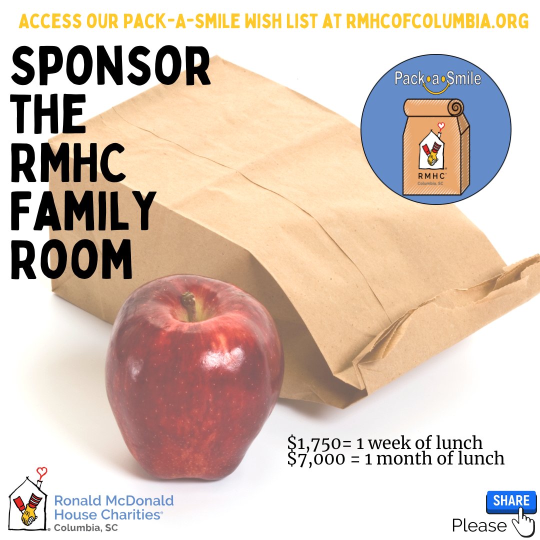 You/your business can be an advertised sponsored of our #FamilyRoom at Prisma hospital! We're #ISO weekly or monthly sponsors to help provide lunch &amp; snacks to children in the hospital along with their family members! Email us: Liz@rmhcofcolumbia.org or Beth@rmhcofcolumbia.org