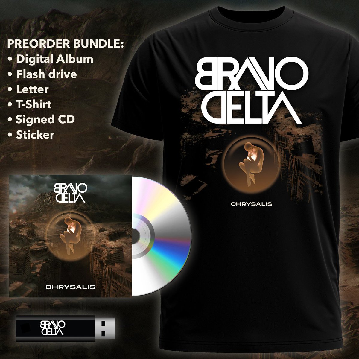 New album “CHRYSALIS” out 9.20.22 and preorder bundles avail now at bit.ly/3QnR19l
 
✅ limited edition tee
✅signed album
✅ digital album
✅ note from the band
✅ sticker
✅ USB drive w/ full catalog

Preorders received by 9.16.22, get yours now before it's too late.