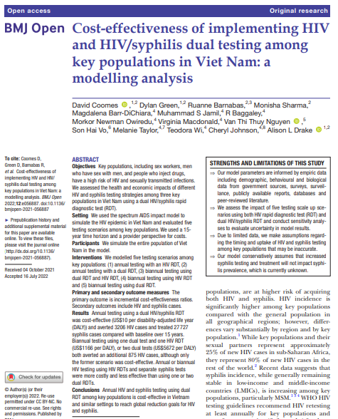 ccasejohn's tweet photo. Important analysis in @BMJ_Open highlights the utility and cost-effectiveness of using dual HIV/syphilis rapid tests among key populations. Dual tests can help reach global #HIV &amp; #Syphilis goals. Read more: https://t.co/5ZtqU1fELC #test4hiv @rbaggaley @DrJasonJOng @BarrDichiara https://t.co/RleSPdzppp