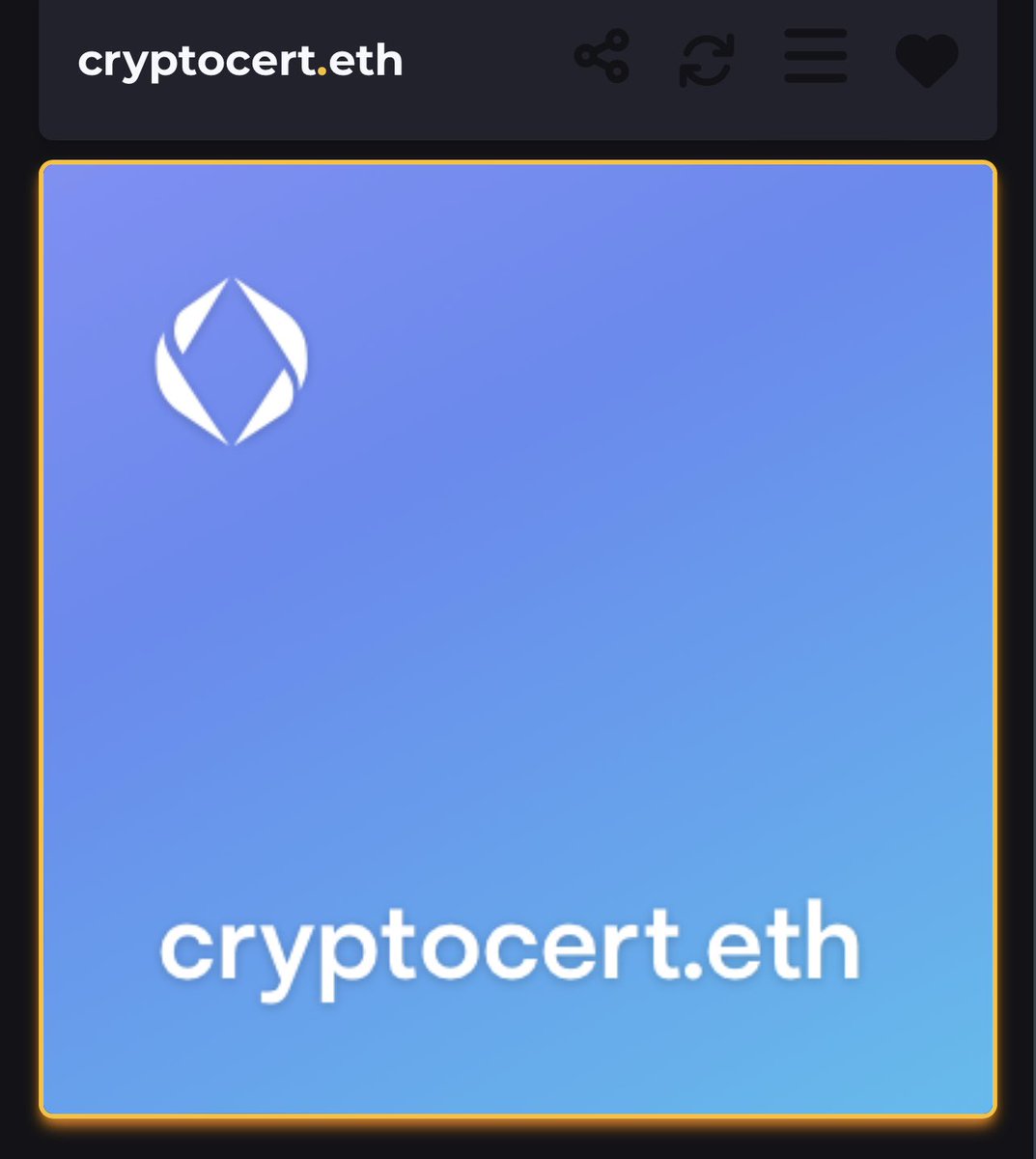 insightens's tweet photo. Cryptocert.eth 👀 #ens #ensdomains #crypto https://t.co/BMnHvPyzhi