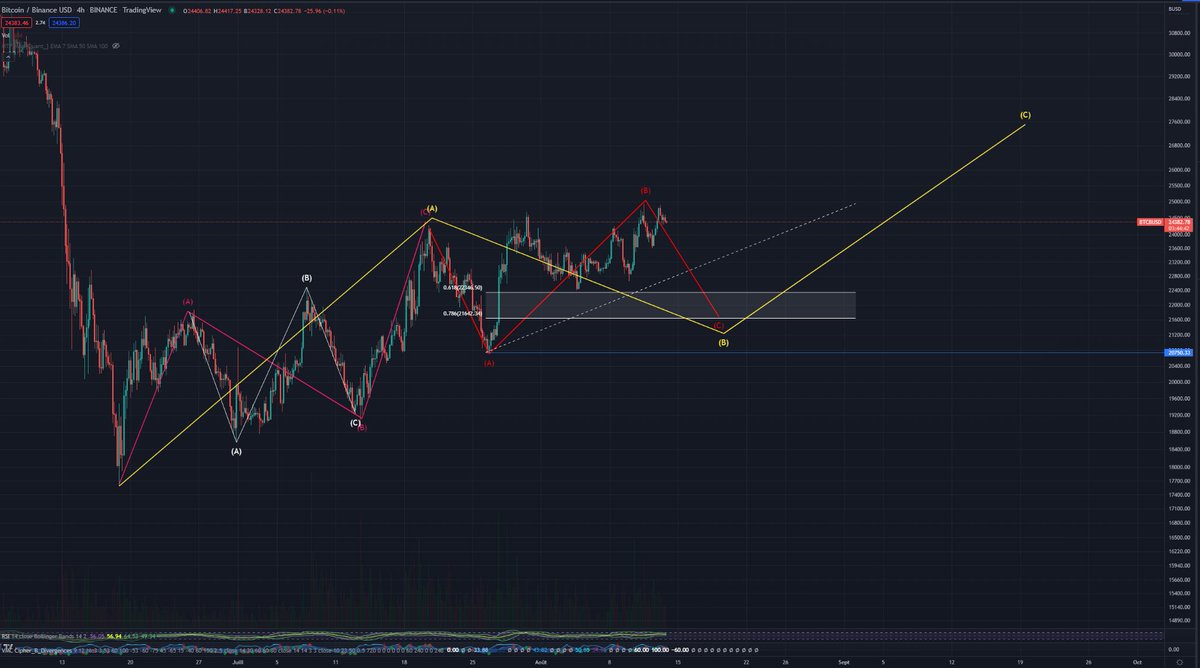 97% of TOP 50 Altcoin have overperformed BTC in the last 90 days ! 

I expect a drop of BTC at least for this ABC running flat before the continuation of the run, if the blue low is broken a return to 18-20k. in these two cases, I see the BTC.D raised during the downturn