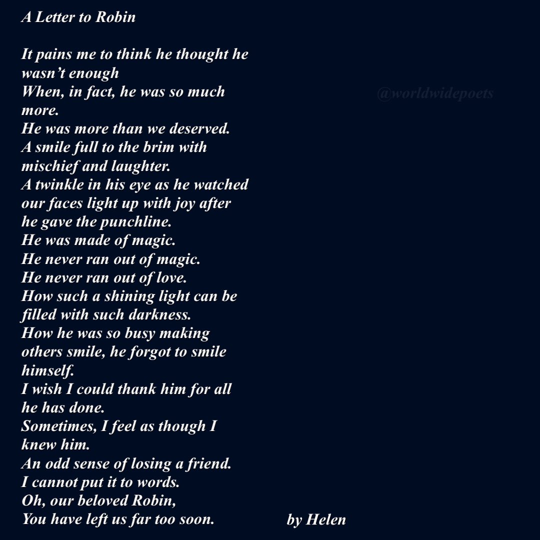 WorldwidePoets's tweet photo. "A Letter to Robin" by @hmccarthy_05 

« Thank you to Robin for making us smile ! 💗 » https://t.co/eZang4j2sz