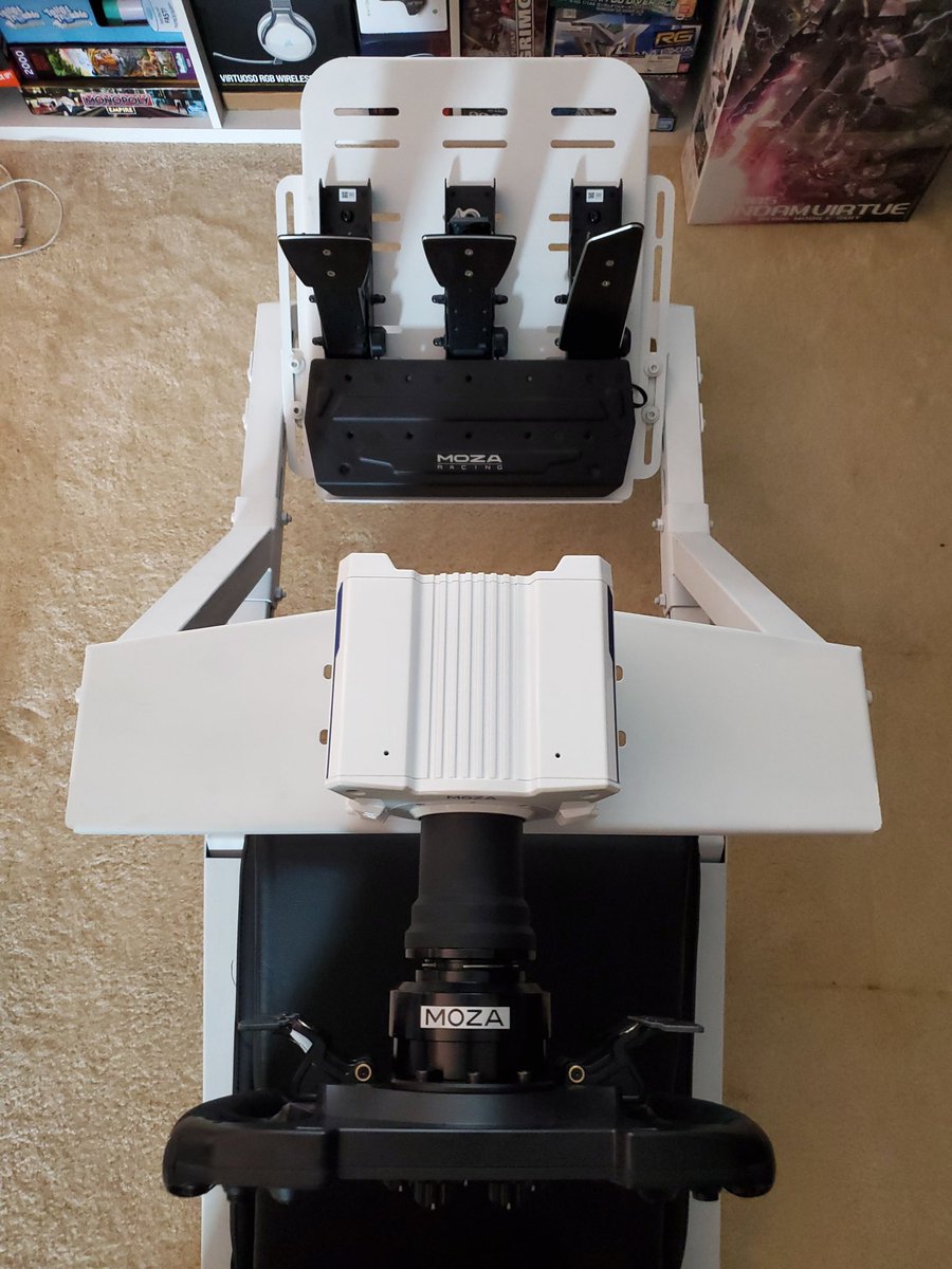 Laxr_'s tweet photo. Got that @moza_racing ecosystem to go off track even more.

GS Wheel
SR-P Pedals
White @nextlvlracing F-GT cockpit to match the White R9 base. https://t.co/Zc7dguCBWo