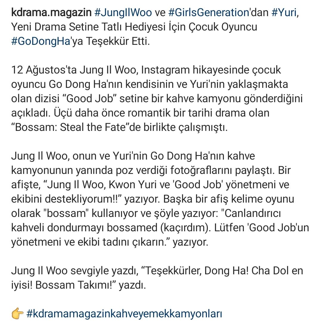 kdrama_magazin's tweet photo. #JungIlWoo ve #GirlsGeneration'dan #Yuri, Yeni Drama Setine Tatlı Hediyesi İçin Çocuk Oyuncu #GoDongHa'ya Teşekkür Etti. 

👉 #kdramamagazinkahveyemekkamyonları https://t.co/hvsWk6A8Cr