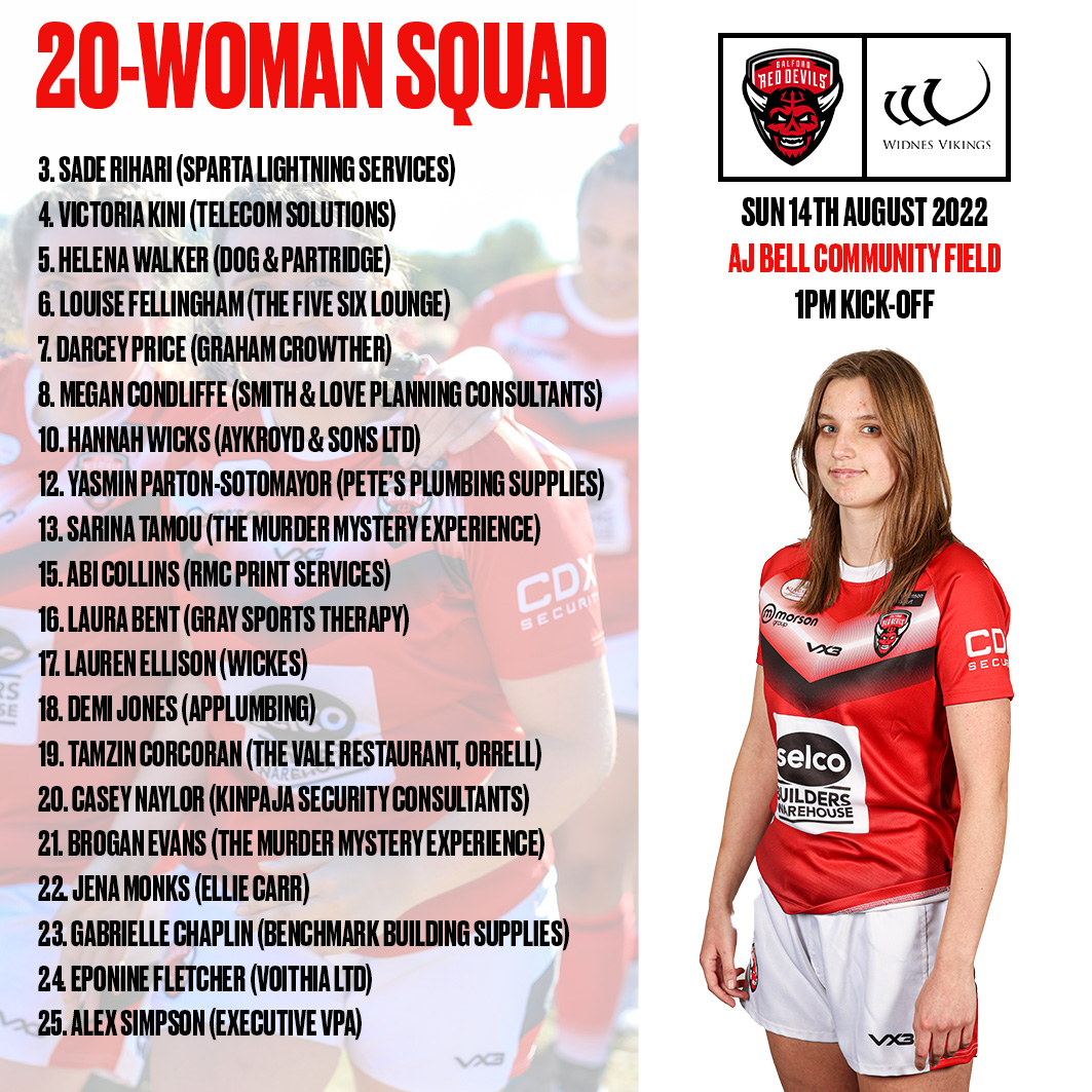 📋 | 𝐒𝐐𝐔𝐀𝐃 𝐍𝐄𝐖𝐒

Our girls are back in action tomorrow afternoon.

Join us on the AJ Bell community field for another great afternoon of rugby league!

💪 #TogetherStronger | 🔴👹