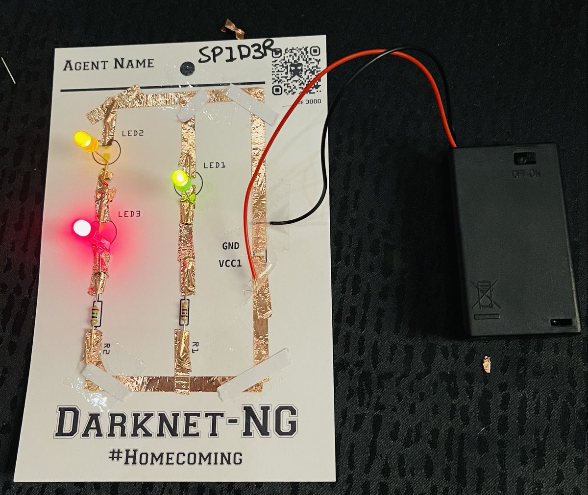 PaulJNevin's tweet photo. Hardware hacking village at DEFCON was fun. Making a simple circuit with copper tape that only conducts on one side was surprisingly tricky. https://t.co/ZqOFIzsYjK