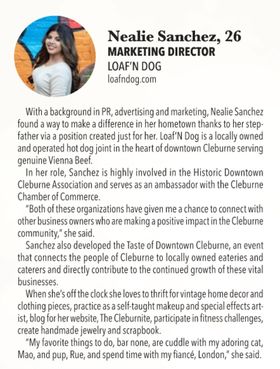 ViennaBeef's tweet photo. Congratulations to Nealie Sanchez, the Marketing Director of @LoafnDog, on being named one of Cleburne, Texas' "20 Under 40!"

Loaf'n Dog serves up genuine Vienna Beef products everyday to customers in downtown Cleburne.

Congratulations again, Nealie! https://t.co/OCXQG2KesX