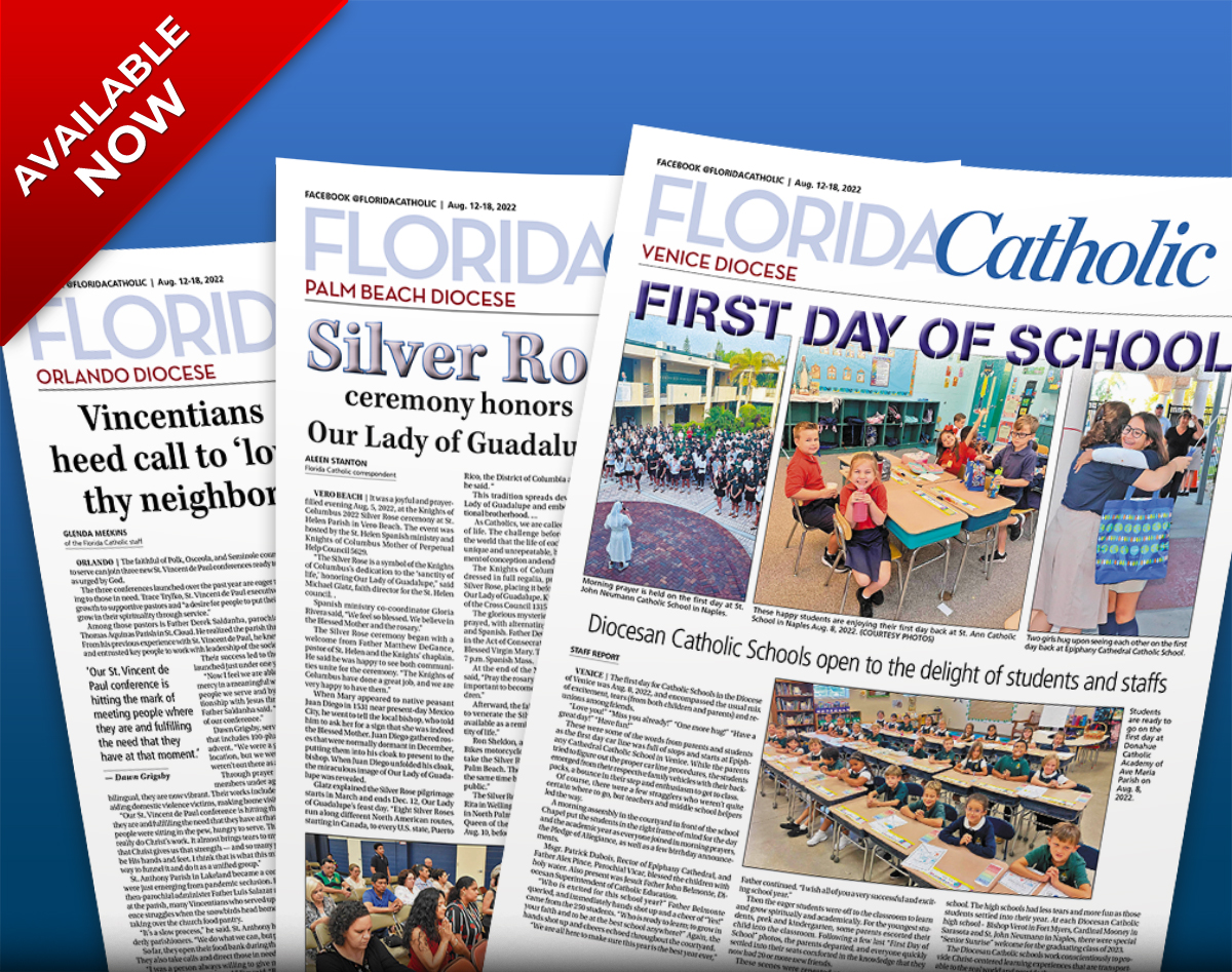 FloridaCatholic's tweet photo. Is it getting ready to rain? Well, good thing you have a new #eedition to read! @OrlandoDiocese @DioceseofVenice @DOPBCatholicSch @SFCHawks @OLLmelbourne @TCHSCeltics @svdporlando @MCC_HighSchool @USCCB @stthomasmoresrq @CatholicSwfl @sportsleaderusa @KofC @kofc_fl @Bosco_Films https://t.co/vHJ6x7n2Fh