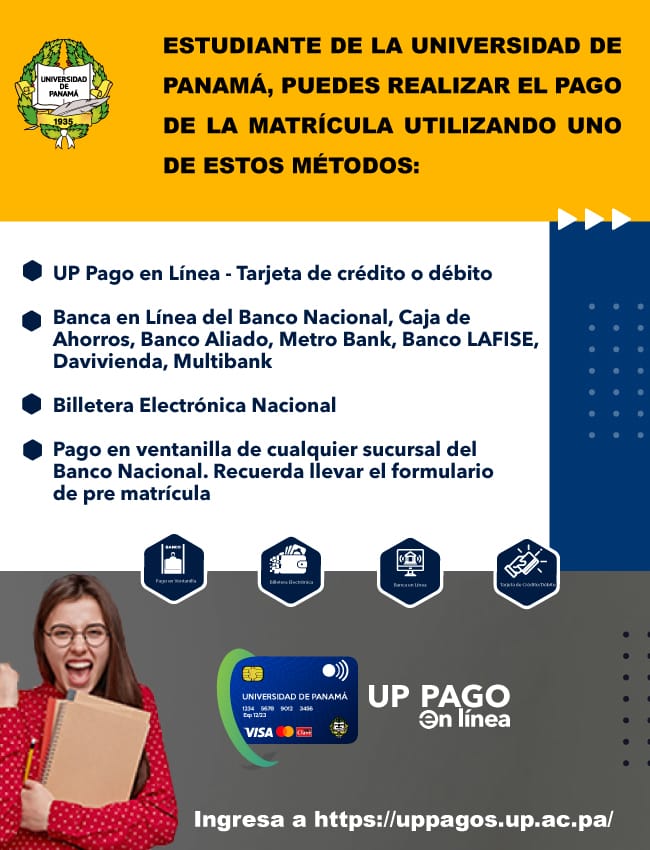 Opciones de pago de Matrícula  de la UP.
