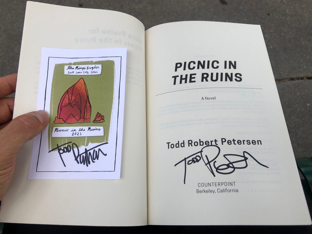 Finally picked up a copy of Picnic in the Ruins and was pleasantly surprised to find a signature on the title page <a href="/toddpetersen/">Todd Robert Petersen</a> <a href="/KingsEnglish/">King's English, SLC</a> Excited to finally read it after hearing about it on <a href="/protagonistpod/">Protagonist Podcast</a> with <a href="/JDarowski/">Joseph Darowski</a>