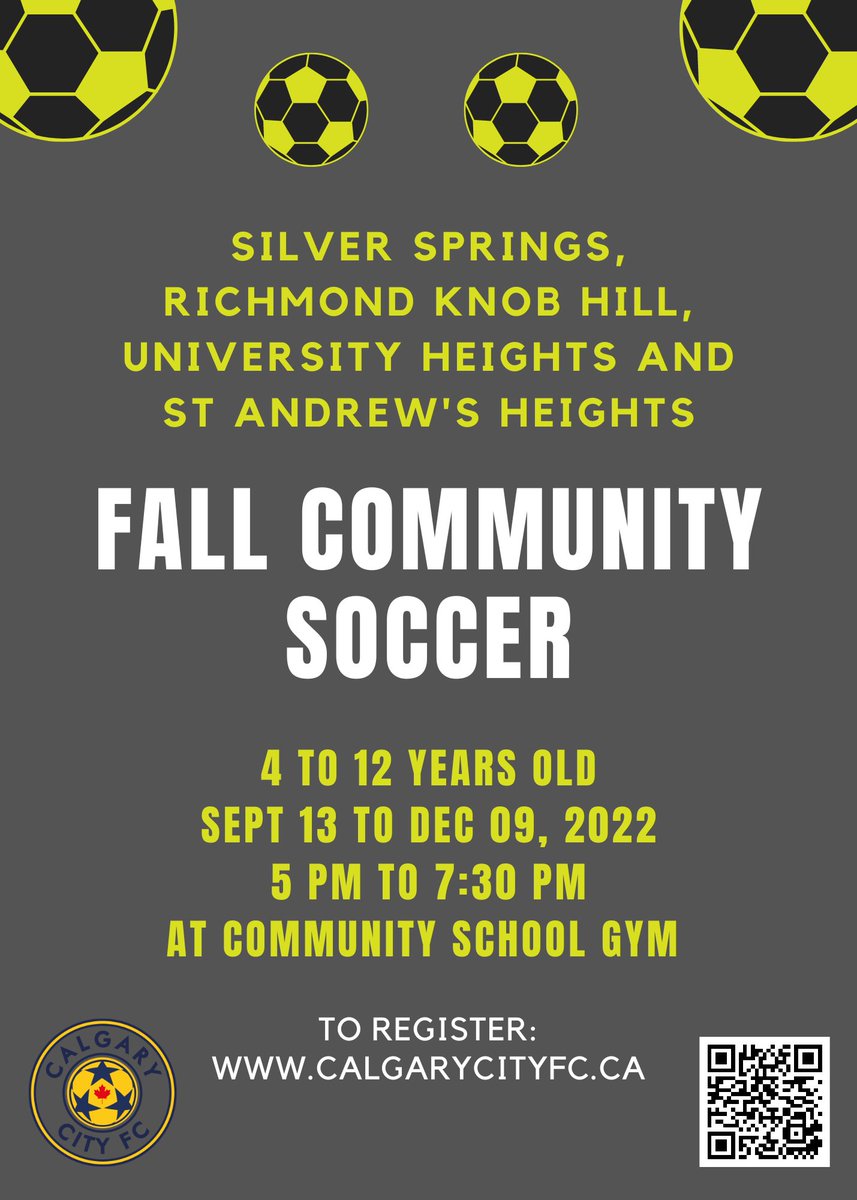 UHCACalgary's tweet photo. Get ready for fall indoor community soccer for youth in the northwest including University Heights! Registration opens soon for youth age 4 to 12 for the season running Sept. 14 to Dec. 9. More info: https://t.co/u9cIdgsXJb
#uhca #universityheights https://t.co/omIjsuY0mO