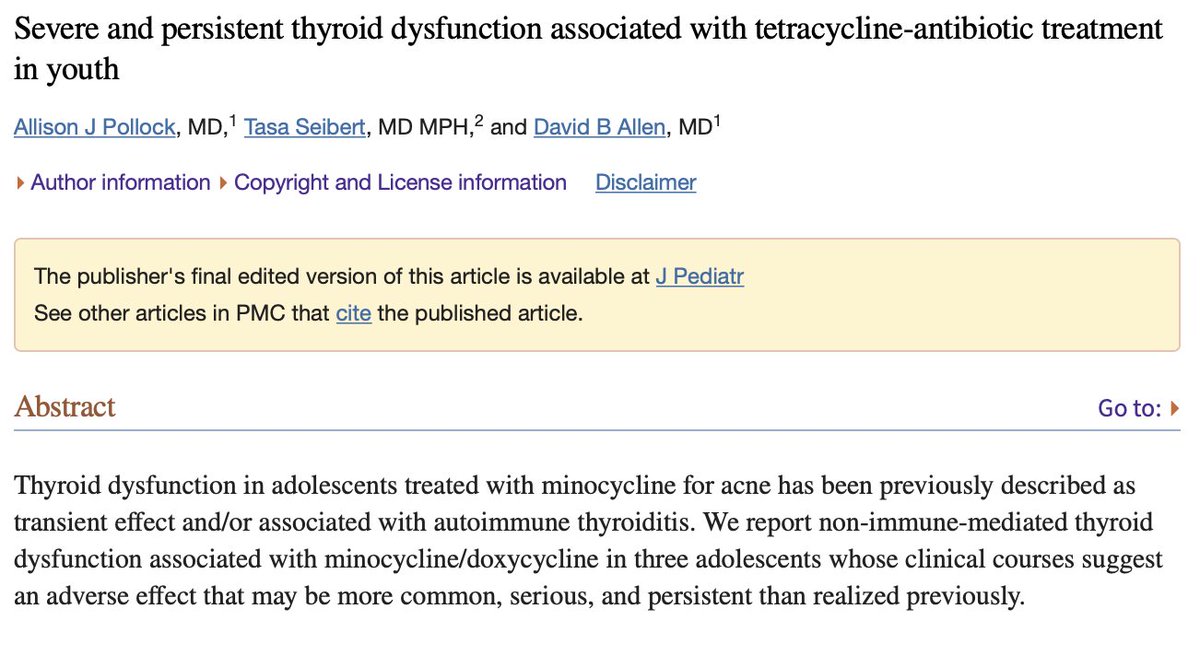 According to this study, if you took tetracyclines as a youth (for acne n such), you likely have thyroid issues today.