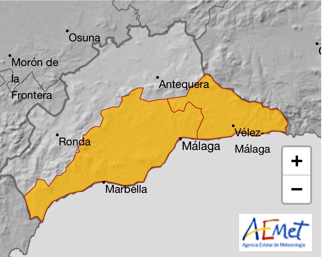 🟧 Activan aviso #NARANJA por altas temperaturas este domingo en #Málaga, #CostaDelSol, #Guadalhorce y #Axarquía. Se alcanzará los 40° grados. 

⚠️ Extremar la precaución por el calor y el alto riesgo de incendios <a href="/Plan_INFOCA/">EMA INFOCA</a> aemet.es/es/eltiempo/pr…