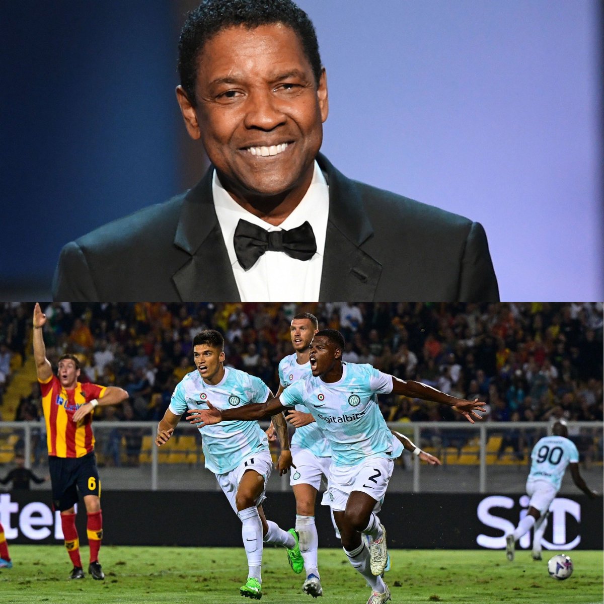 Inter's tweet photo. Denzel Washington is for boys  👦🏻
-
Denzel Dumfries is for men 🥹🖤💙

#LecceInter #ForzaInter https://t.co/jFLH7Uo0Jn