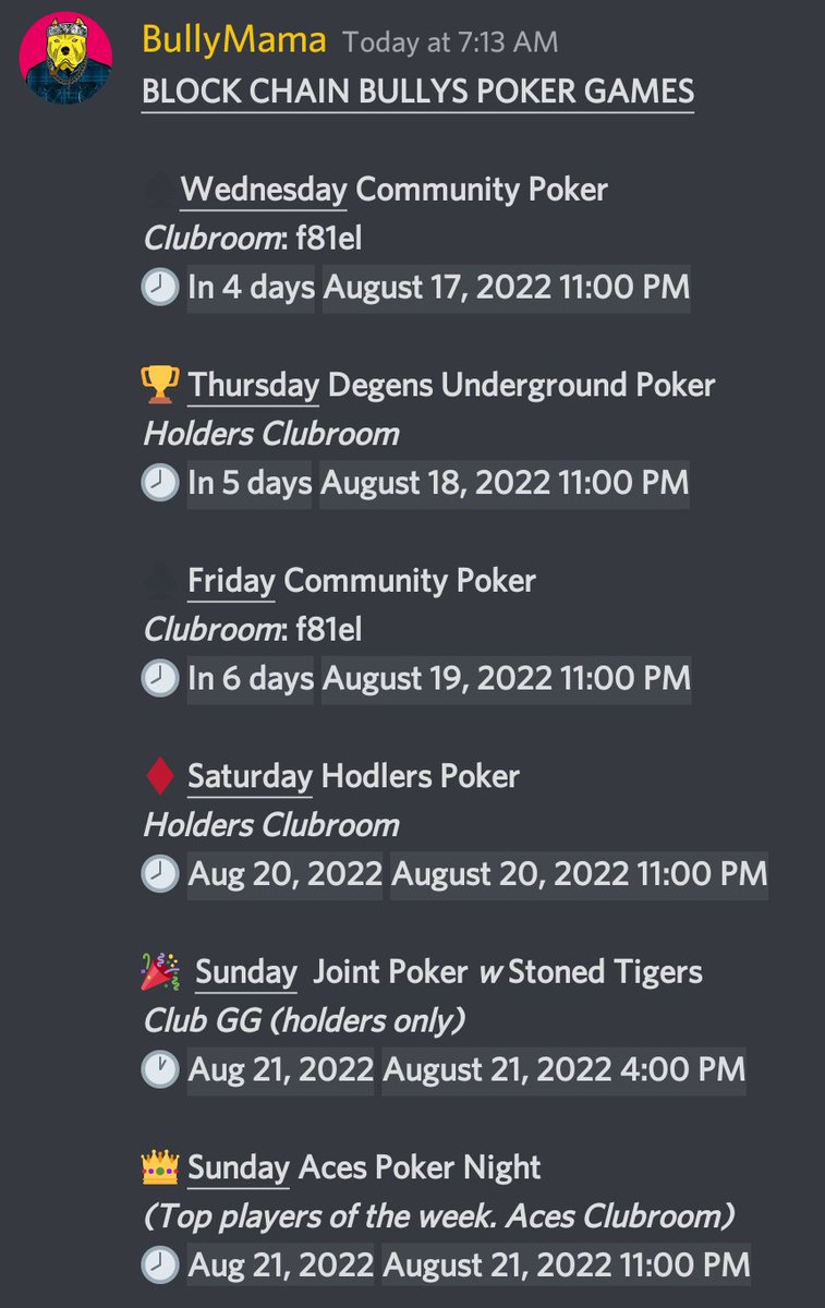 MarciaEnlighten's tweet photo. Play #Poker? Join #BlockChainBully #NFT Community on Discord. Win Free #Mints, #NFTs & #MerchDrop. @BLOCKCHAINBNFT @DreamBigBeBig20 @WonderTwinzTeez https://t.co/qpdJFeJLNl