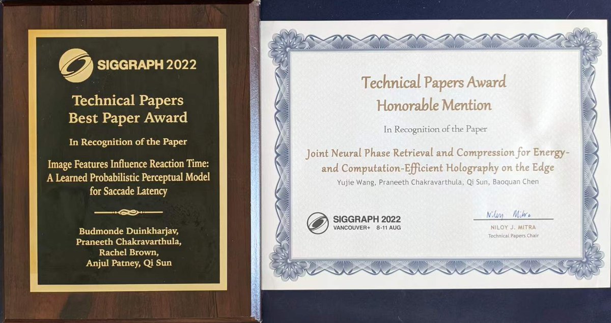 Back from #SIGGRAPH2022 with two paper recognitions. But more importantly, message me if you'd like to discuss human performance or cloud computing for VR/AR and computer graphics for future exploration!