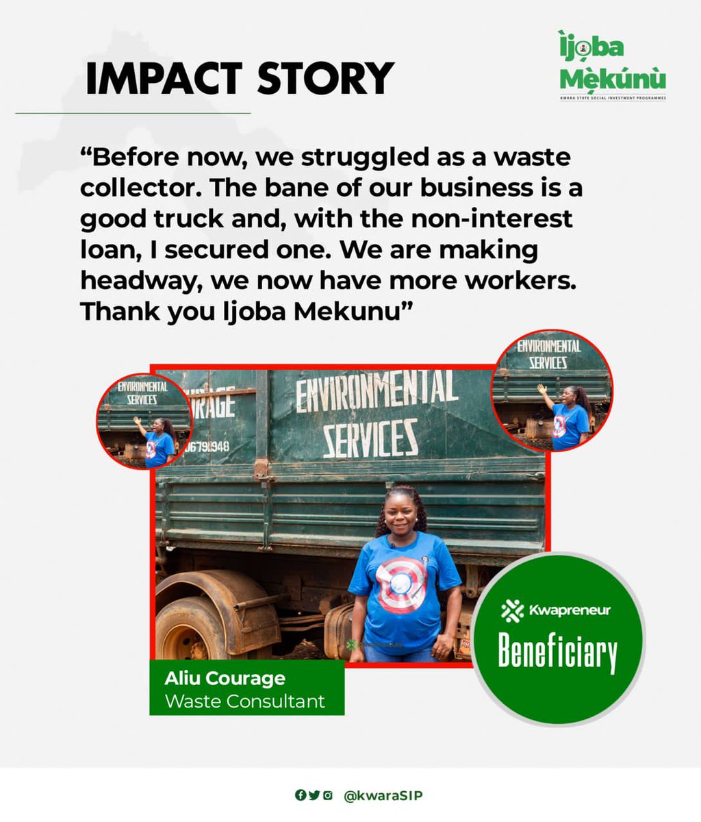 #Kwapreneur 1.0 has been a huge success, with at least 75% of recipient businesses thriving and expanding.
Below are few of the impact stories of the scheme. 
Kudos to H.E <a href="/RealAARahman/">Abdulrahman Abdulrazaq</a> for making Youths development his top priority. 
#AAJourneySoFar