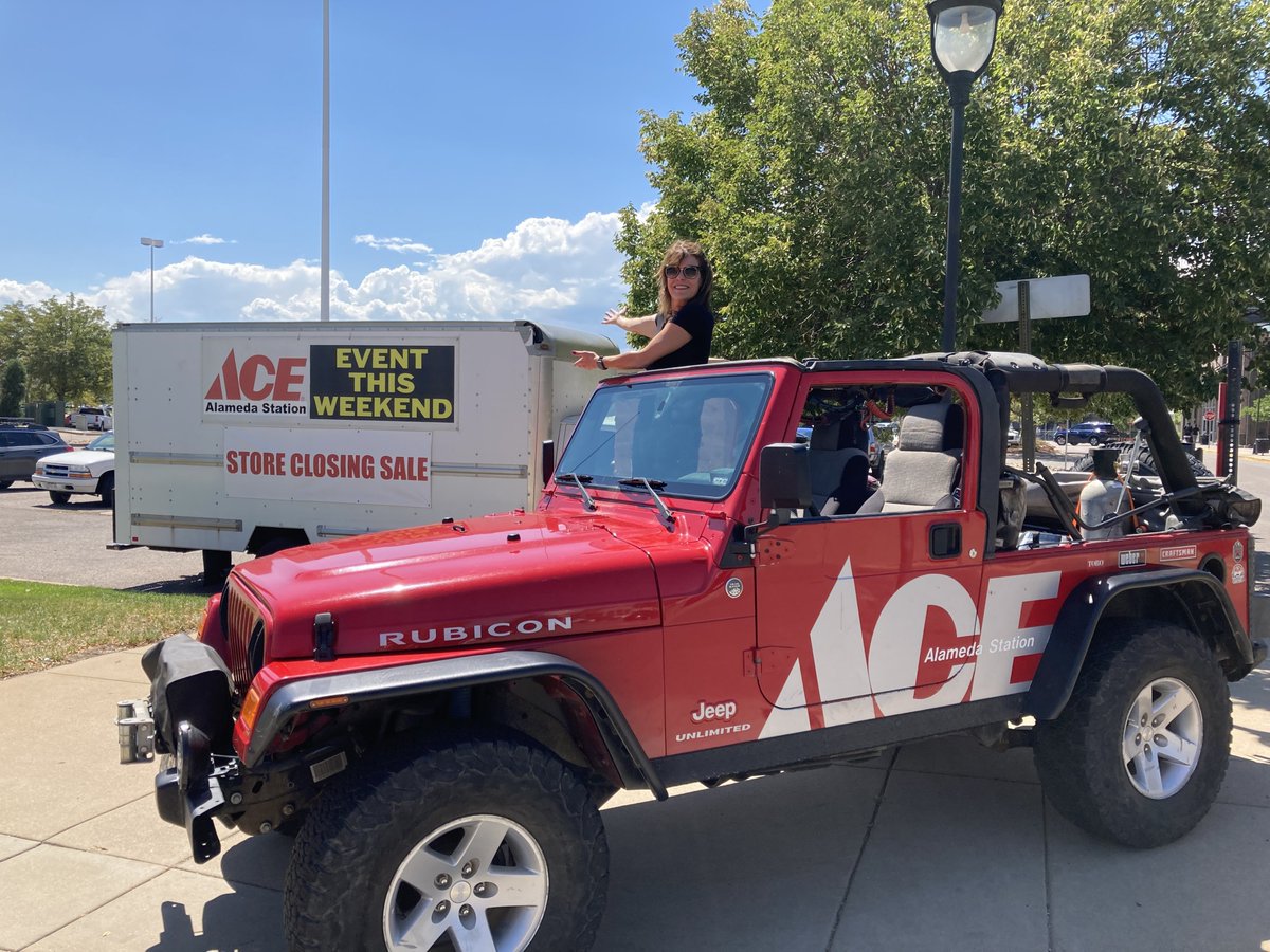 HUGE Store Closing Sale on this weekend! Claudette parked the Ace Jeep to show you the way! Hurry for best selection! Enter to win FREE prizes! 417 S Broadway in Denver! #StoreClosing #AceIsTheHelpfulPlace