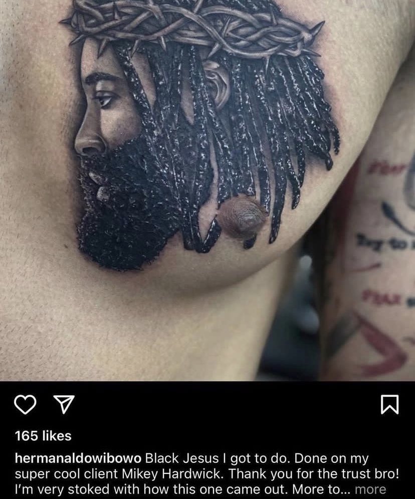 NBAMemes's tweet photo. This guy really got James Harden tatted on his chest 😭😭 https://t.co/kRmyTsG2D7