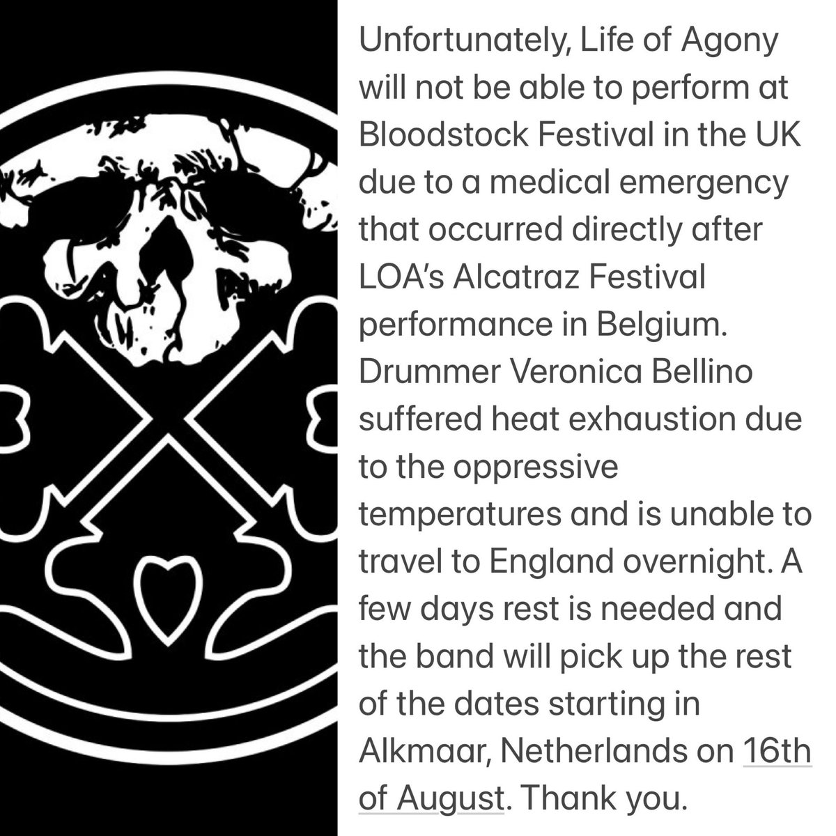OffiLIFEOFAGONY's tweet photo. Update on @BLOODSTOCKFEST #lifeofagony https://t.co/VoB57OsYQf