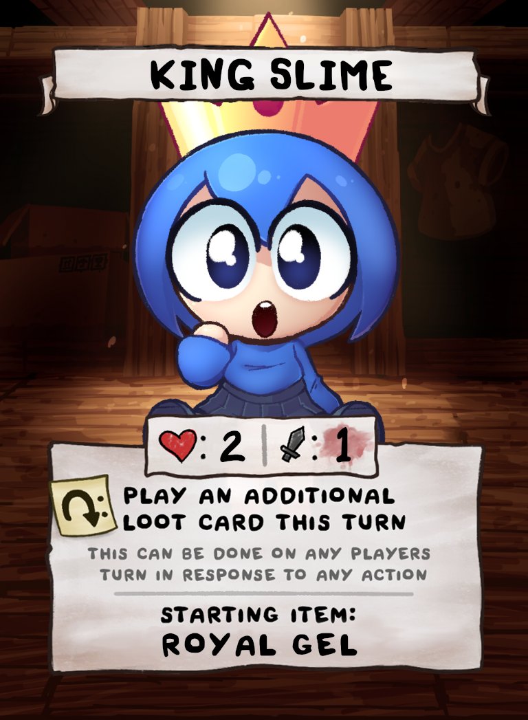 ArtNekuz's tweet photo. Made some custom #foursouls cards with my slime boy character.
I guess this would technically make it a crossover with Terraria... https://t.co/TqB7npTmHD