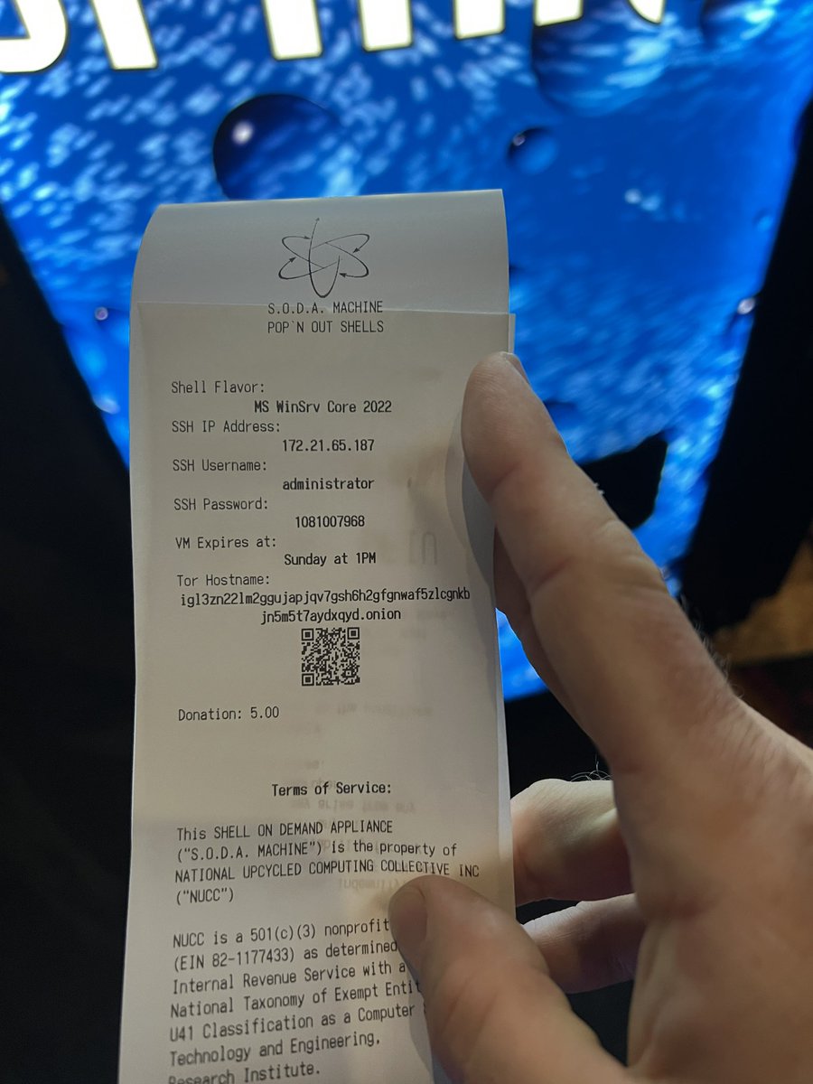 strangepartscom's tweet image. Just bought a windows VM at a vending machine at @defcon. If only there was someone who wanted to do something cool with it…

Here are the credentials:
#defcon #Defcon2022 #defcon30