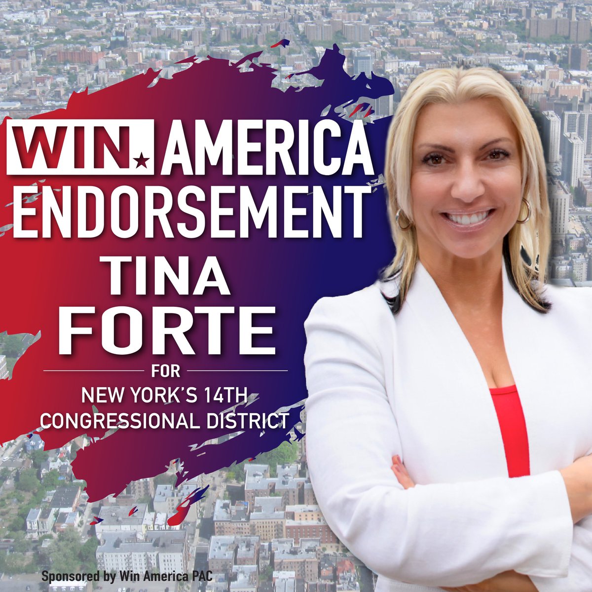 WinAmericaPAC's tweet photo. Win America PAC Endorses @RealTina40 @TinaForteUSA for Congress NY-14! Tina is a tough, self-made businesswoman with enough grit to take on Pelosi and The Squad! Join us in backing Tina as she takes on Freedom hating AOC!

#RedWave2022 #Conservative #ConservativeWin #TrumpParty https://t.co/A814B12OB3