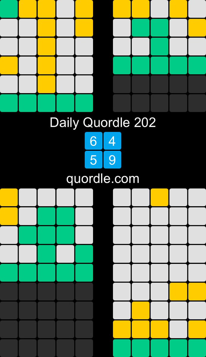 floraWallace's tweet image. Daily Quordle 202
6️⃣4️⃣
5️⃣9️⃣
quordle.com