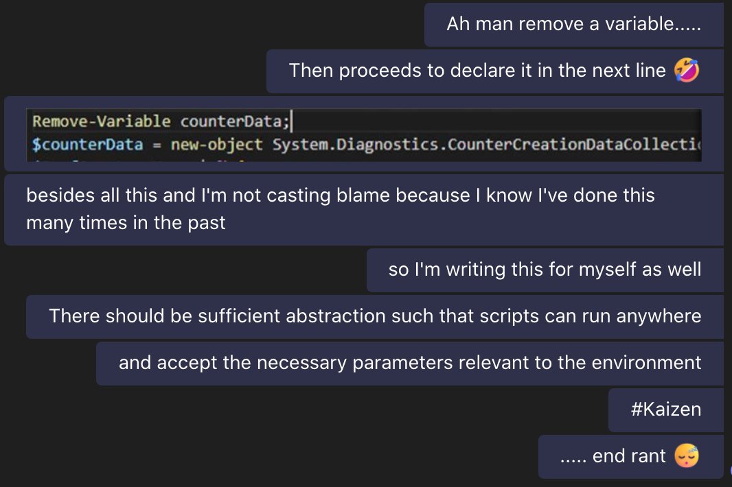 ikechigriffith's tweet photo. #Abstraction #Parameters #Portability #NoteToSelf #PowerShell #TechRants
When you rant to your team but also to yourself.
Abstraction is important.
Portability is important.
Constant improvement is important.
Refactoring is important. https://t.co/zOBhkXeCDx