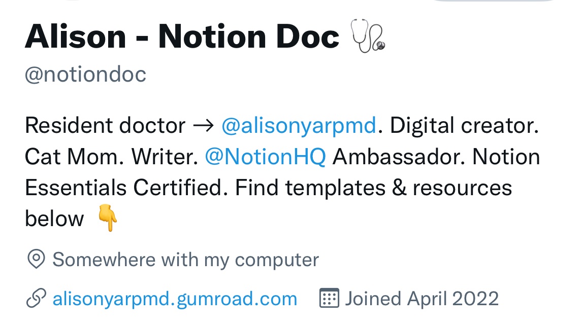 Just updated the bio! Excited to be part of the <a href="/NotionHQ/">Notion</a> Ambassador community! #notiontwt #Notion