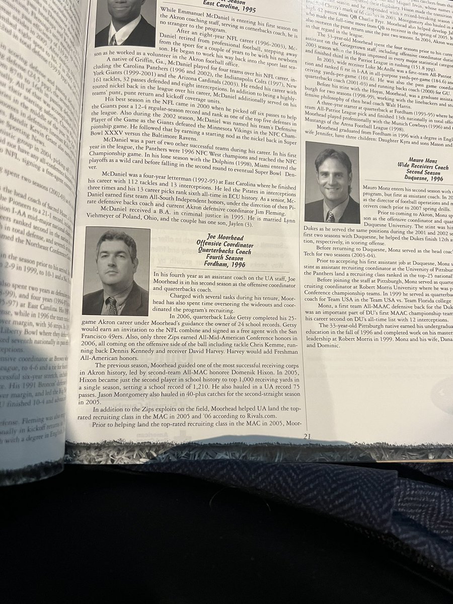 FQAkron's tweet photo. Looking through so old stuff and stumbled upon a program from the 2007 Patriot Bowl. Look who is on the coaching staff. The future is bright! https://t.co/KsiLavl3um