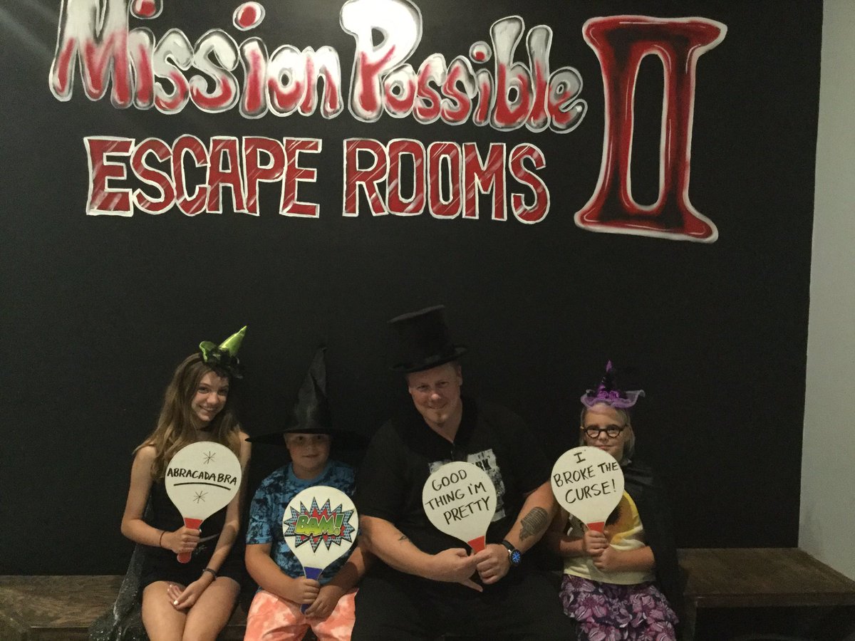 MPEscape's tweet photo. These Wizards broke the spell! #missionpossibleescaperooms2 #wizards #pointyhat https://t.co/CjVYtFG1uI