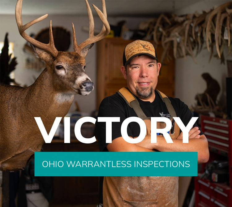 DeerBlast's tweet photo. Jeremy Bennett of New Creations Taxidermy and Deer Processing in Logan, OH fought this – "...criminally prosecuted and threatened with jail time for ‘refusing’ a warrantless inspection of his taxidermy shop" – under the 4th Amendment and won! 👊 🇺🇸 Deets: https://t.co/g2SxAVaWcj https://t.co/CsPPg3XNYr