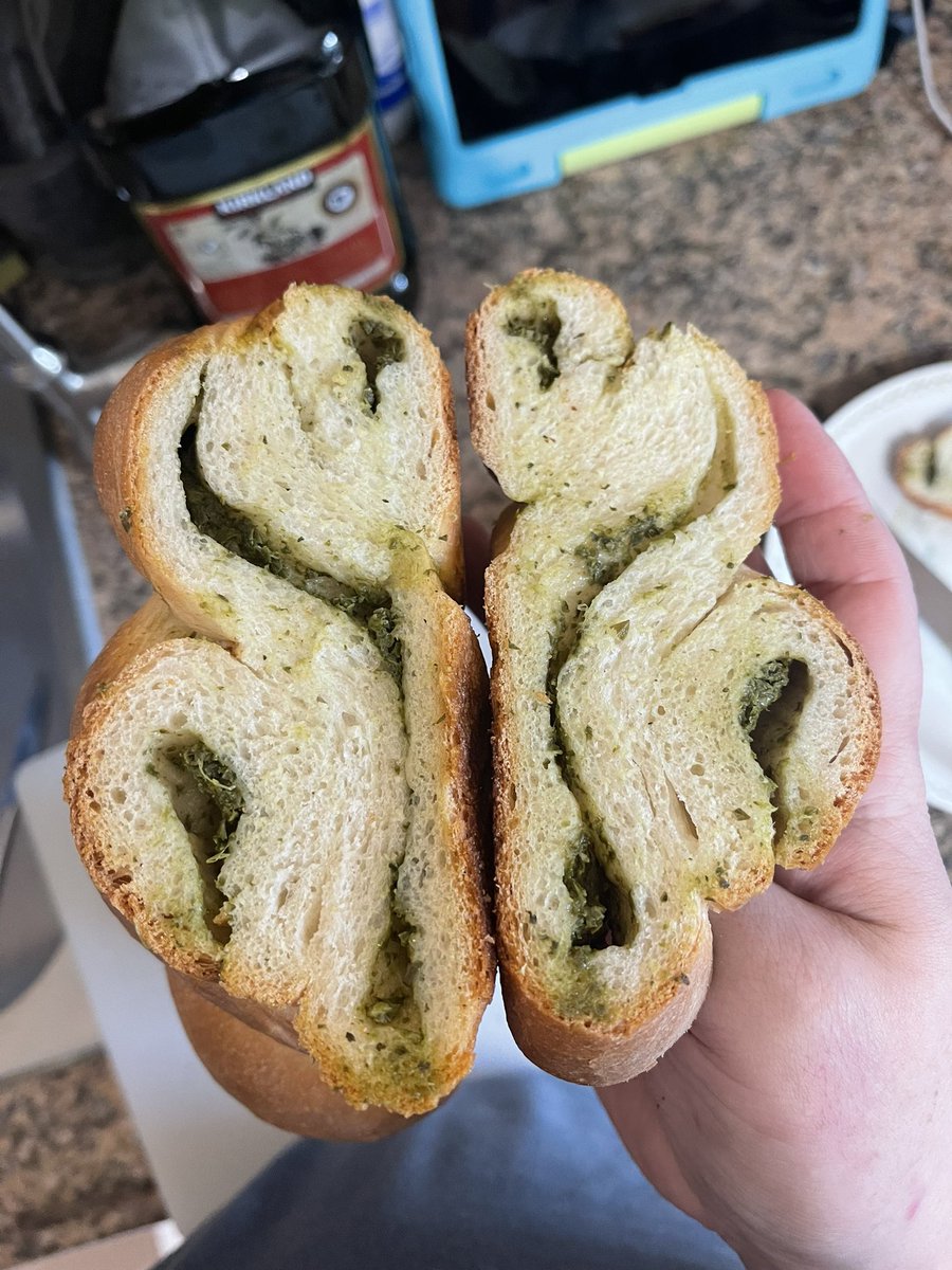 Haven't plaited in awhile so out of practice, but pretty pleased with this loaf! Homemade bread filled with homemade pesto made with basil from a local farm.